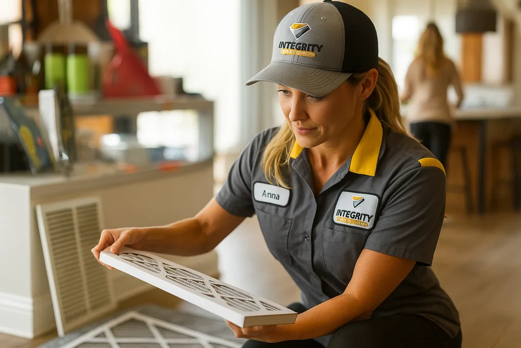 An HVAC technician changing an air