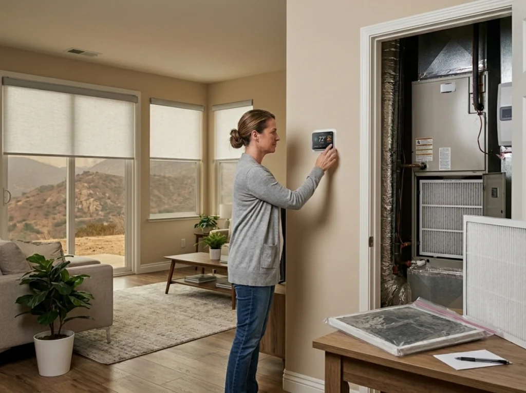 Simi Valley homeowner using HVAC filtration during wildfire smoke
